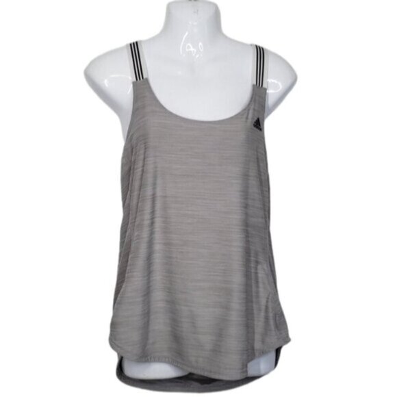 Adidas Grey Tank Top Workout Striped Straps Size Large Climalite - Picture 1 of 12